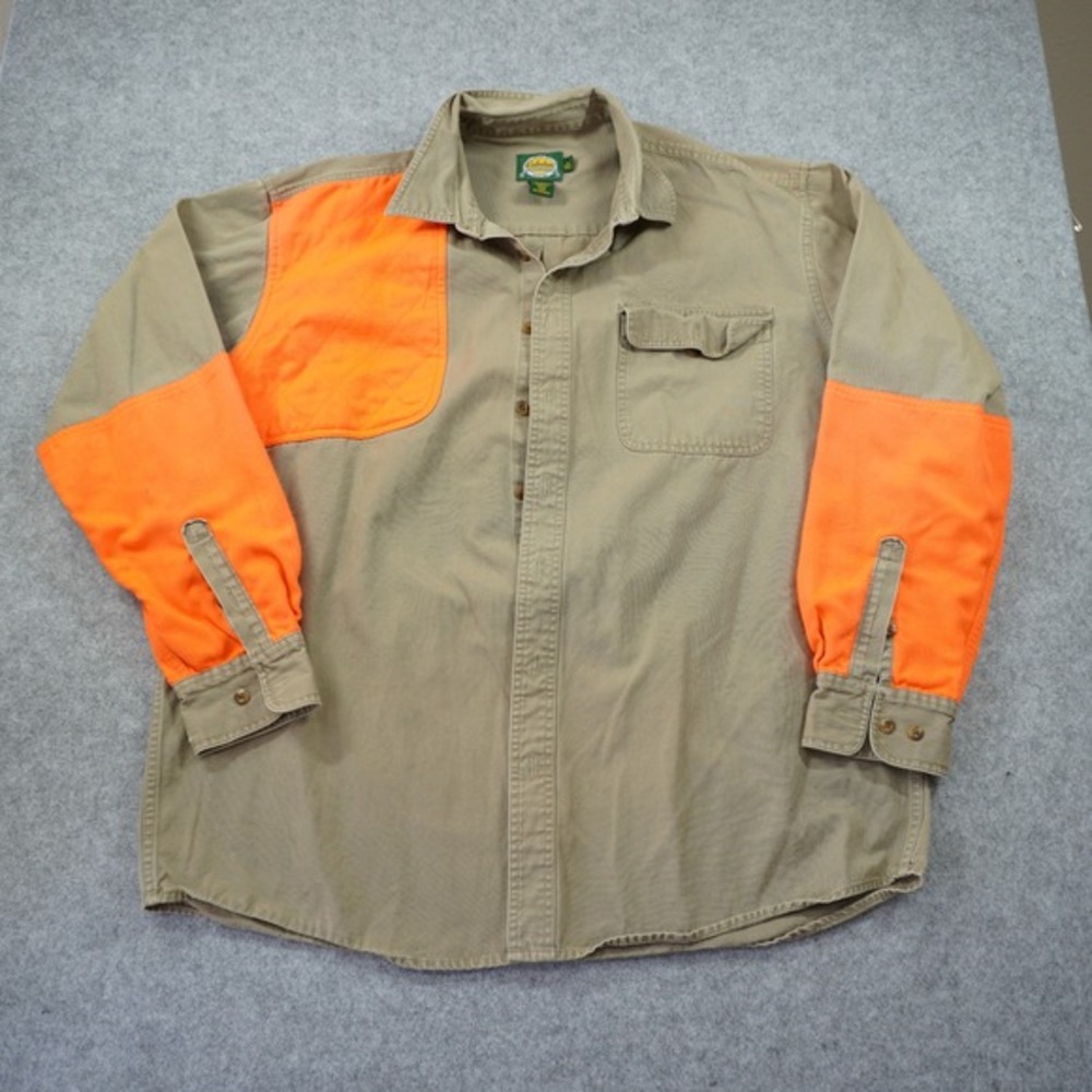 Cabelas‎ Mens XL Tall Shooting Shirt Blaze Orange Khaki Canvas Hunting Upland
